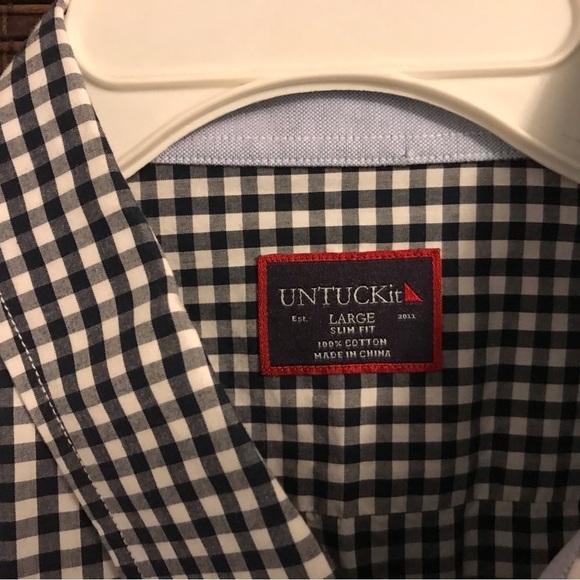 Untuckit Slim Fit Mens Gingam Button Up Shirt - Picture 2 of 5